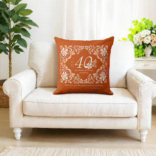 Romantisches Shabby-Chic-Brandorange 40. Hochzeits Kissen