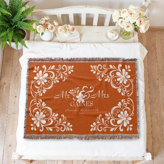 Romantisches Shabby Chic Burnt Orange Mr & Mrs Flo Decke