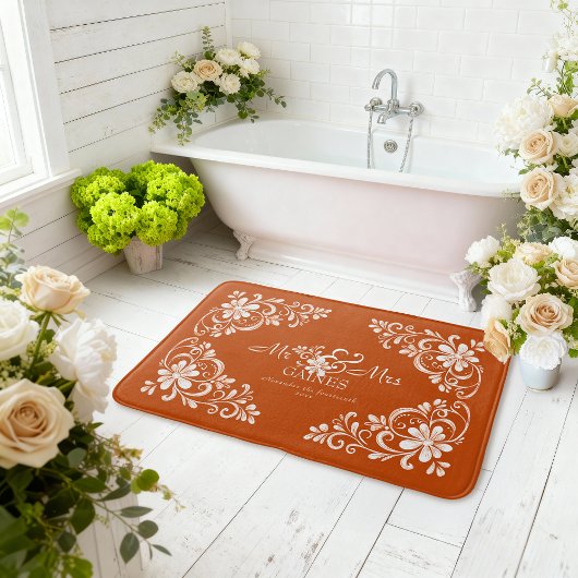 Romantisches Shabby Chic Burnt Orange Mr Mrs Newly Badematte