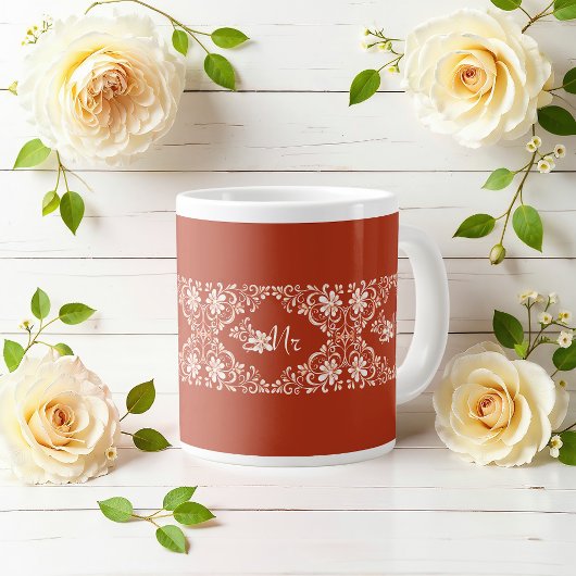 Romantisches Shabby Chic Roter Rust Mr. Wedding Ta Jumbo-Tasse