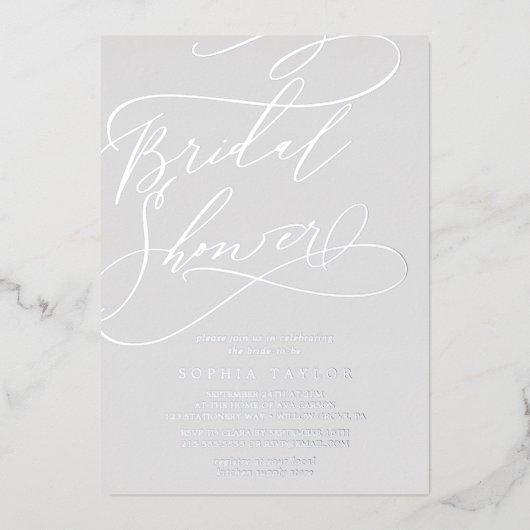 Romantisches Silberstreifen-graues Brautparty Folieneinladung (Vorderseite)