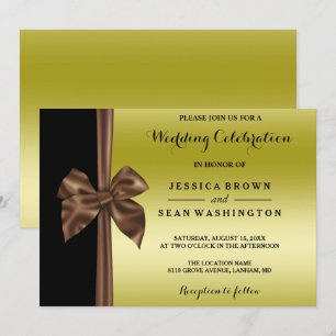 Romantisches Silk Bogen-Gold u. schwarze Hochzeit Einladung