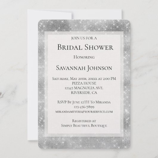 Romantisches Silver Sparkle Glitzy Brautparty Einladung (Vorderseite)