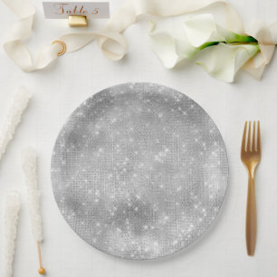 Romantisches Silver Sparkle Glitzy Brautparty Pappteller