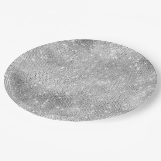 Romantisches Silver Sparkle Glitzy Brautparty Pappteller (Schrägansicht)