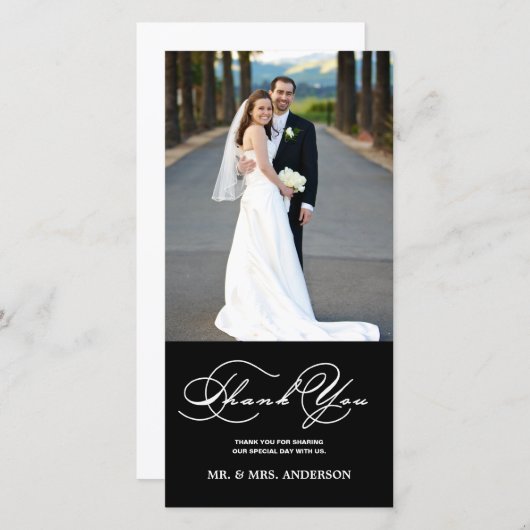 ROMANTISCHES SKRIPT BLACK WEDD DANKE FOTOKARTE (Vorne/Hinten)