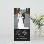 ROMANTISCHES SKRIPT BLACK WEDD DANKE FOTOKARTE (Stehend Vorderseite)