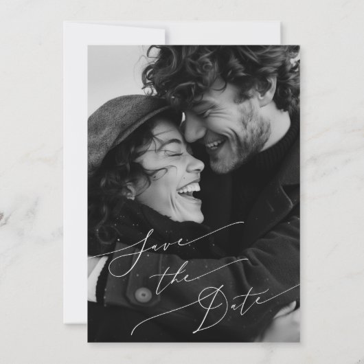 Romantisches Skript-Foto Save the Date Einladung (Rückseite)
