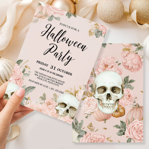 Romantisches Skull-Floral-Halloween-Party Einladung