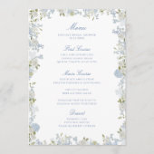 Romantisches Soft Blue Floral Brautparty Menükarte (Vorderseite)