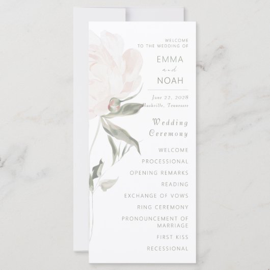 Romantisches Soft-Blush-Pfingstrosen-Hochzeitsprog (Vorderseite)