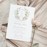 Romantisches Soft Blush White Monogram Wappen Hoch Einladung<br><div class="desc">Einweihung unserer eleganten Hochzeitseinladung mit atemberaubendem, weichem, weißem blumengeschmücktem Monogramm-Wappen und klassischer Kalligraphie! Wenn Sie eine Hochzeitseinladung suchen, die Eleganz, Luxus und Stil ausstrahlt, ist dies die perfekte Einladung für Sie. Das Monogramm-Wappen fügt der Einladung eine Touch Vintager Eleganz hinzu. Es zeichnet sich durch ein kompaktes, weiches, weißes und grünes...</div>