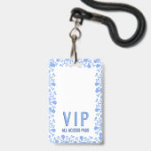 Romantisches Soft Hübsch Blue Floral VIP Pass Abze Ausweis (Rückseite mit Lanyard)