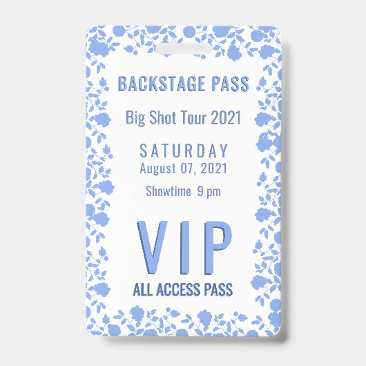Romantisches Soft Hübsch Blue Floral VIP Pass Abze Ausweis (Vorderseite)