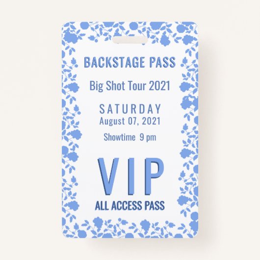 Romantisches Soft Hübsch Blue Floral VIP Pass Abze Ausweis (Vorderseite)