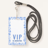 Romantisches Soft Hübsch Blue Floral VIP Pass Abze Ausweis (Rückseite mit Schlüsselband)