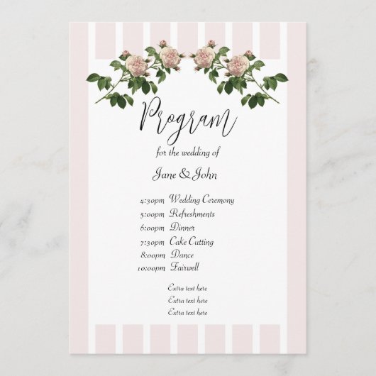 Romantisches Soft Pink-Hochzeitsprogramm Programm (Vorderseite)