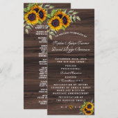 Romantisches Sonnenblumen-Holz-Hochzeitsprogramm Programm (Vorne/Hinten)