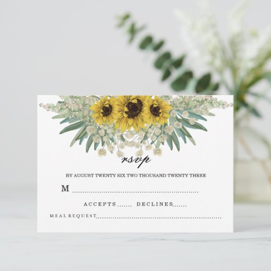Romantisches Sonnenblumenmuster RSVP Karte (Stehend Vorderseite)