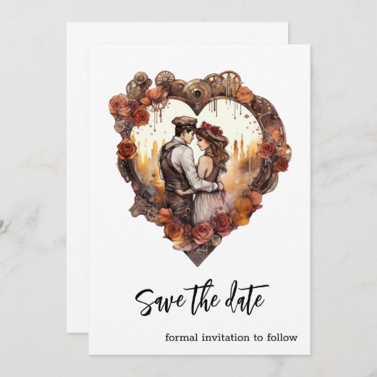 Romantisches Steampunk-Hochzeitsherz Save The Date (Vorne/Hinten)