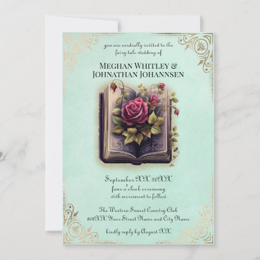 Romantisches Storybook Fairy Tale Wedding auf Aqua Einladung (Vorderseite)