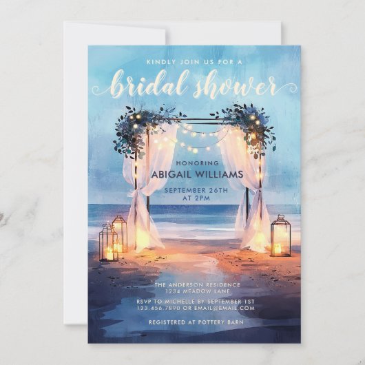 Romantisches Strandleben Twilight Ocean Brautparty Einladung (Vorderseite)