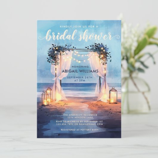 Romantisches Strandleben Twilight Ocean Brautparty Einladung (Stehend Vorderseite)