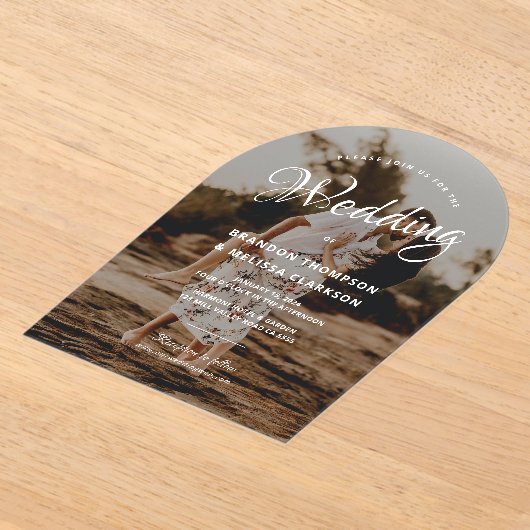 Romantisches stylisches Script Overlay-Foto Hochze Acryleinladungen (Ablage )