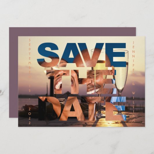 Romantisches Sunset Champagne Flutes Foto Hochzeit Save The Date (Vorne/Hinten)