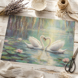 Romantisches Swan Couple in Lily Pond Decoupage Seidenpapier