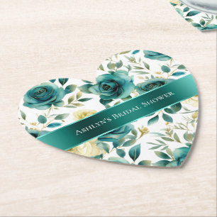 Romantisches Teal Grün Creme Rosen Blumenmuster Untersetzer
