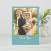 Romantisches Teal Klassisches Foto Dankeskarte (Stehend Vorderseite)