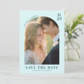 Romantisches Teal Klassisches Foto Save The Date (Stehend Vorderseite)