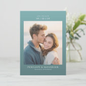 Romantisches Teal-Minimalist-Foto Save The Date (Stehend Vorderseite)