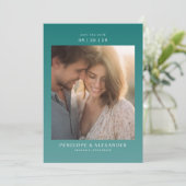 Romantisches Teal-Minimalist-Foto Save The Date (Stehend Vorderseite)