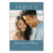 Romantisches Teal-Minimalist-Foto Tischnummer (Rückseite)