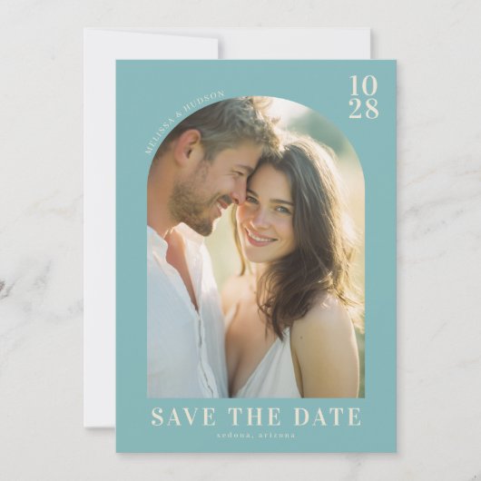 Romantisches Teal Minimalistisches Foto Save The Date (Vorderseite)