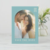 Romantisches Teal Minimalistisches Foto Save The Date (Stehend Vorderseite)