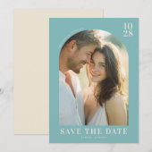 Romantisches Teal Minimalistisches Foto Save The Date (Vorne/Hinten)