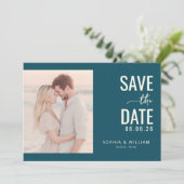 Romantisches Teal-Minimalistisches Foto Save The Date (Stehend Vorderseite)