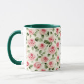 Romantisches Teal-Rosa-Rosen-Blumen-Monogramm Tasse (Links)