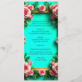 Romantisches Türkis Rosa Rosen Hochzeitsdinner 🌸 Menükarte (Rückseite)