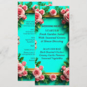 Romantisches Türkis Rosa Rosen Hochzeitsdinner 🌸 Menükarte (Vorne/Hinten)