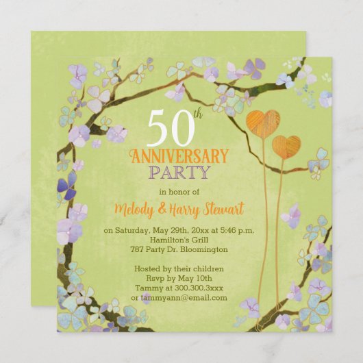 Romantisches Two Hearts 50-jähriges Party zum Hoch Einladung (Vorne/Hinten)