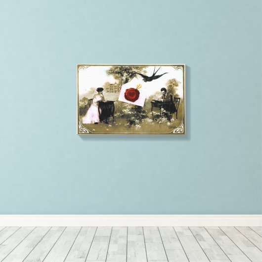 ROMANTISCHES VALENTINSCHREIBEN, ROTWACHS-SIEGEL LEINWANDDRUCK (Insitu (Holzboden))