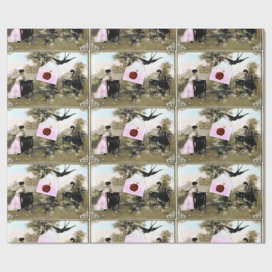 ROMANTISCHES VALENTINSCHREIBEN, ROTWACHSTUM SIEGEL GESCHENKPAPIER (Flach)