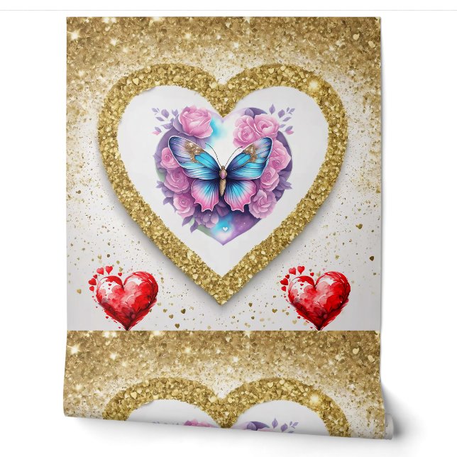 Romantisches Valentinstag-Wallpaper - Goldenes Des Tapete (Abrollen)