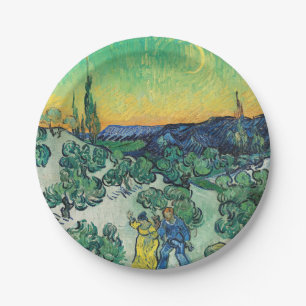 Romantisches Van-Gogh-Paar unter dem Mond wandelt Pappteller