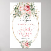 Romantisches verstaubtes rosa Blumen-Sweet-16-Will Poster (Vorne)