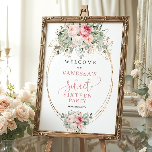 Romantisches verstaubtes rosa Blumen-Sweet-16-Will Poster